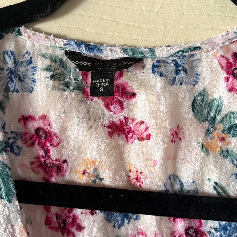 Guess Floral Wrap Blouse - Cream with Red and Blue - Picture 2 of 3